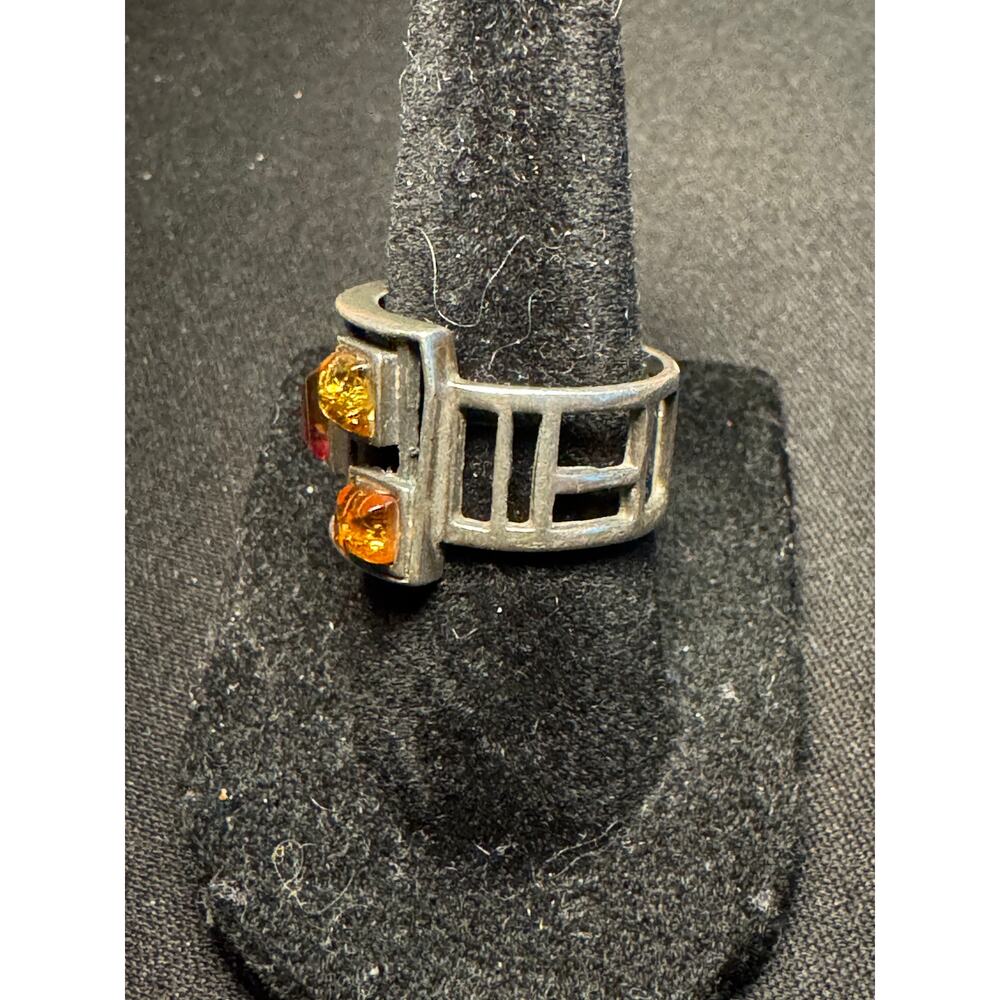 925 Silver 5 Shades of Amber Size 7 Cut Out Ring - Picture 3 of 5